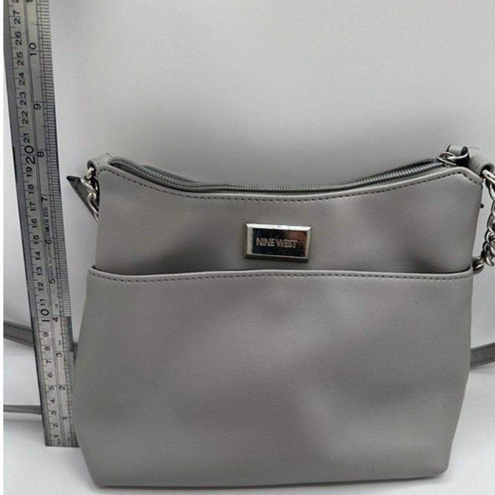 Nine West Gray Crossbody Purse Faux Leather Adjustable Strap Handbag